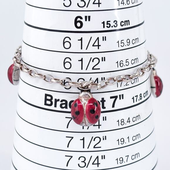 Vintage Sterling Silver Ladybug Charm Bracelet | 925 | Red Enamel 7” - Picture 5 of 6